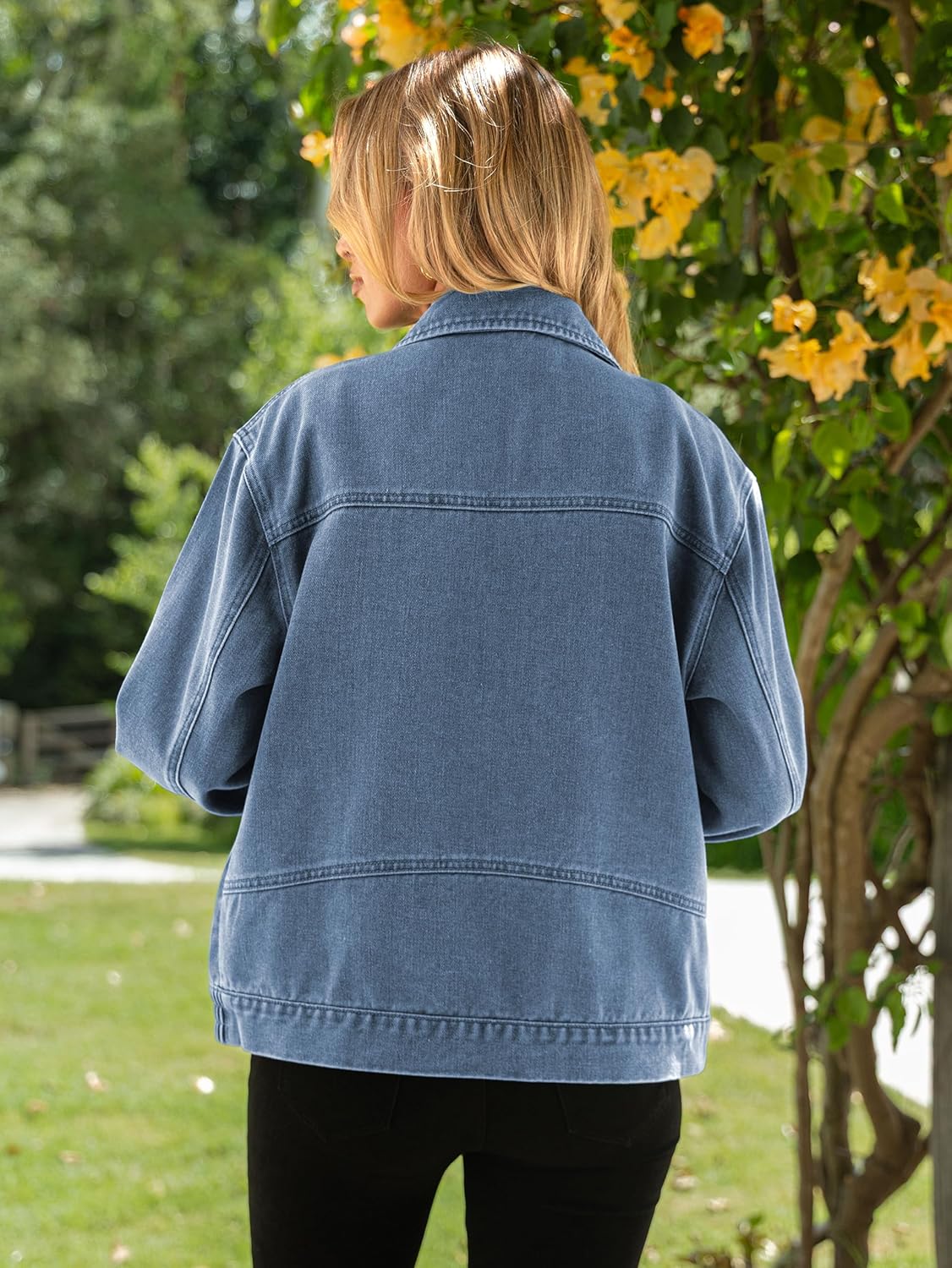 Glamaker Womens Denim Jacket Zip Up Spring Fall Casual Jean Jacket Relaxed Fit Classic Denim Coat