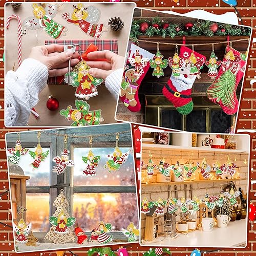Miniatura 6 de Tondiamo 20 Pcs Christmas Diamond Painting Keychain Kits 5D DIY Diamond Art Pendants Double Sided Hanging Key Chains for Christmas Party Decoration