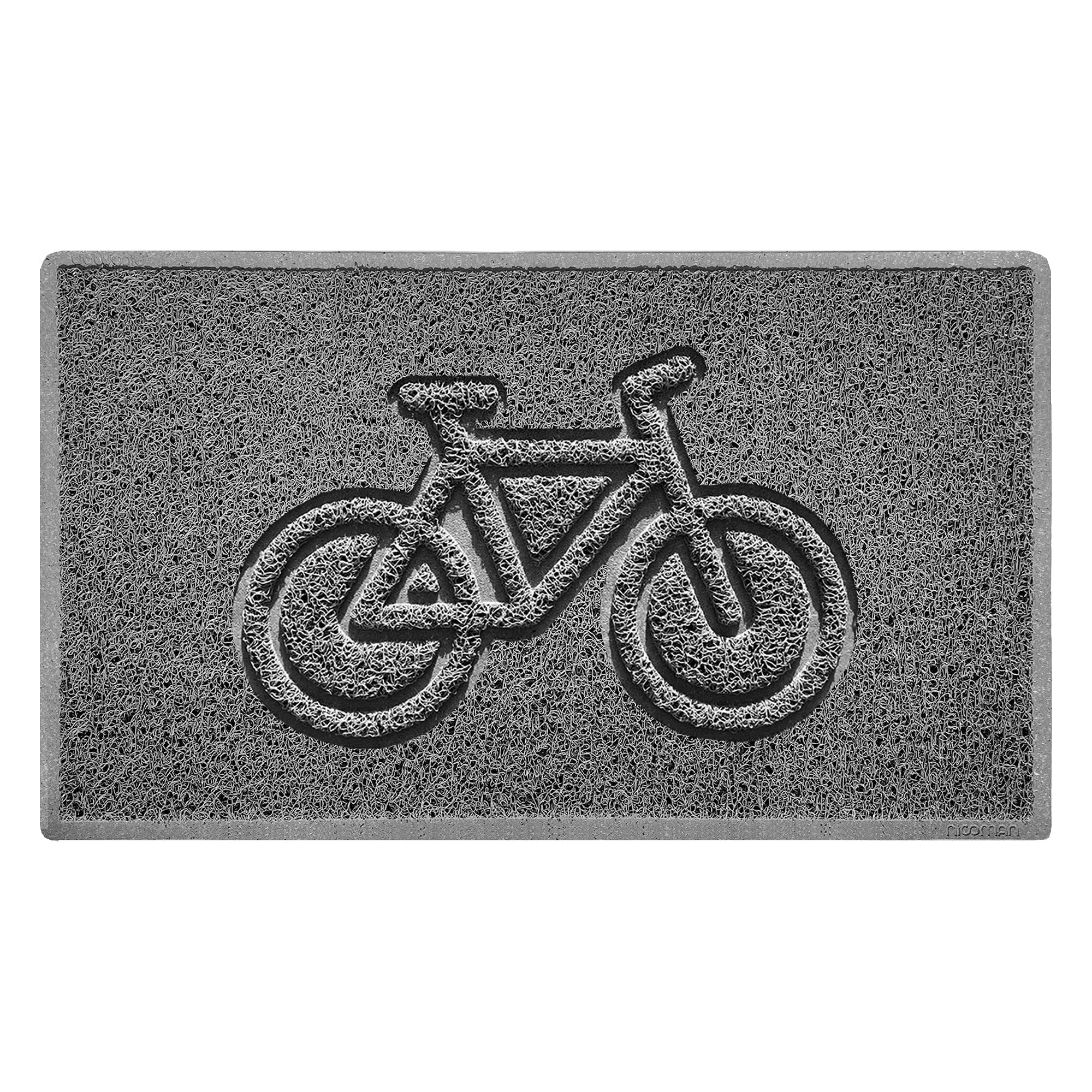 Nicoman Bike Embossed Shape Door Mat Dirt-Trapper Jet-Washable Doormat-(Use Outdoor ONLY)- (75x44cm/29.5x17.3inches, Medium) Grey