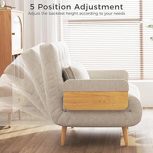 Miniatura 6 de JASIWAY Silla convertible para adultos, silla futón convertible 3 en 1 de lino con almohada, sofá cama individual plegable, cama de invitados para