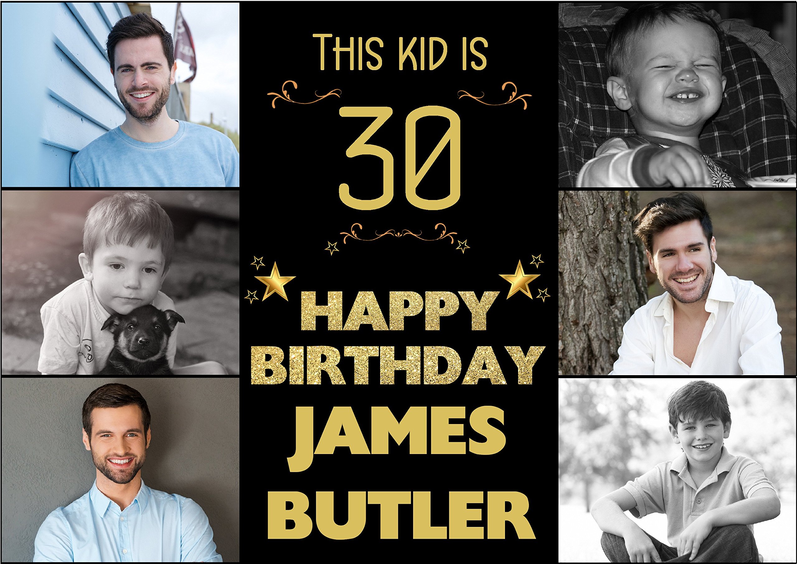 Personalised Happy Birthday Party Poster Banner N127 - Black & Gold Sparkle Glitz 1st 3rd 5th 10th 13th 18th 21st 30th 40th 50th 60th 70th 80th Birthday ANY AGE (A1 (59.4cm x 84.1cm))
