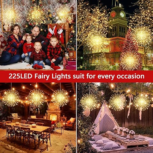 Miniatura 5 de LetsFunny Guirnalda de 225 luces LED de Navidad, 8 modos regulables con control remoto, alambre de cobre, luces de hadas de estrellas para