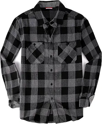 Men's Flannel Shirt Button-Down Regular Fit Long Sleeve Casual Plaid