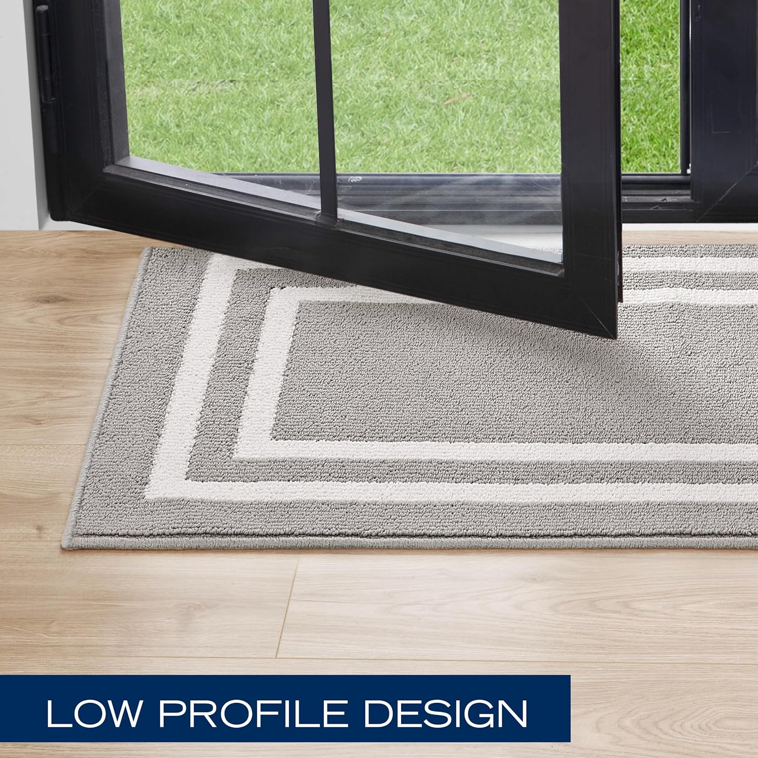 Nautica – Runner Rug | Indoor Runners for Hallways and Entry Rugs| Non-Slip and Non-Skid Entry and Kitchen Door Mat| Machine Washable Entryway Carpet Rugs |26” x 45” |Double Border Light Grey