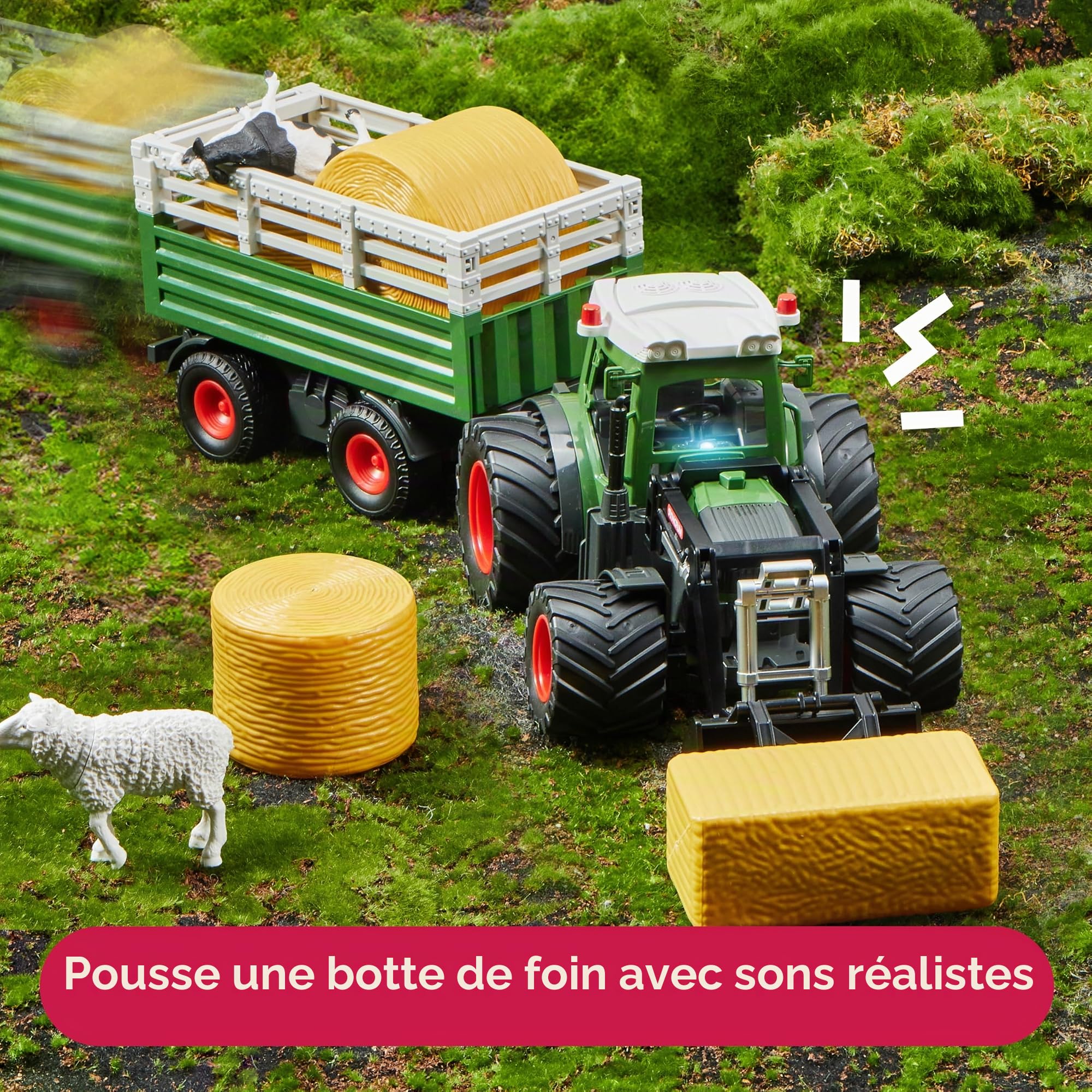 SYNCFUN Ensemble de Jouets Tracteur télécommandé Grand véhicule agricole avec remorque, Chargeur, lumières et Sons