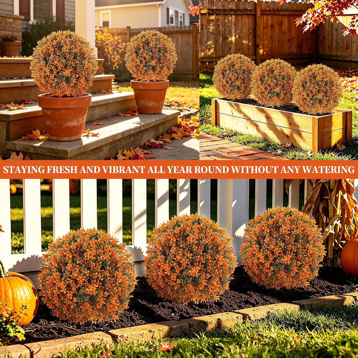 Grooy Artificial Boxwood Topiary Ball Trees with Ground Spike, Fall UV-Resistant Fake Shrubs Plants Trees for Outdoors Decor, 2 Pack Artificial Bushes for Home Front Door Offices