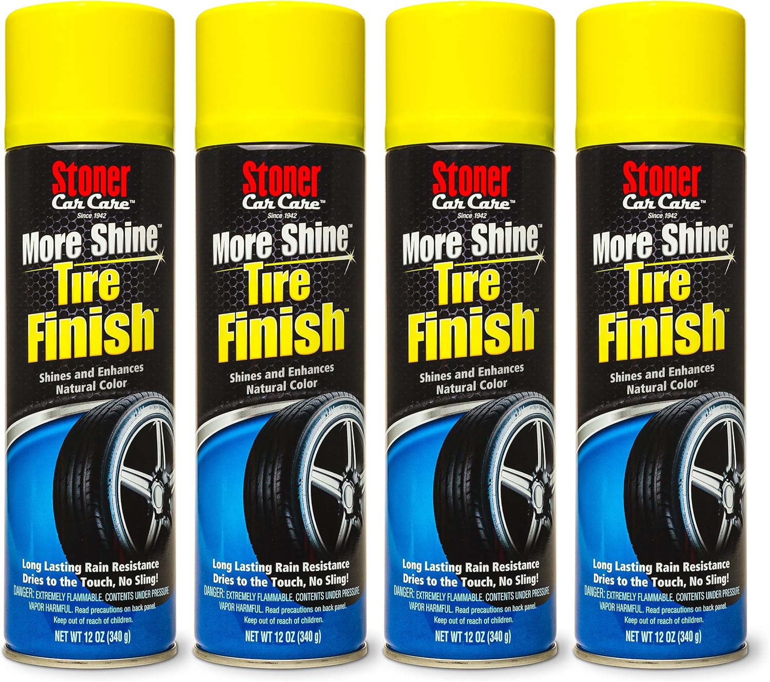 Stoner Car Care 91094-4PK More Shine Tire Finish – Tire Shine Spray for a Deep Matte Black Finish with Long-Lasting Rain-Resistant Protection, Non-Greasy No Sling – 12 oz (Pack of 4)