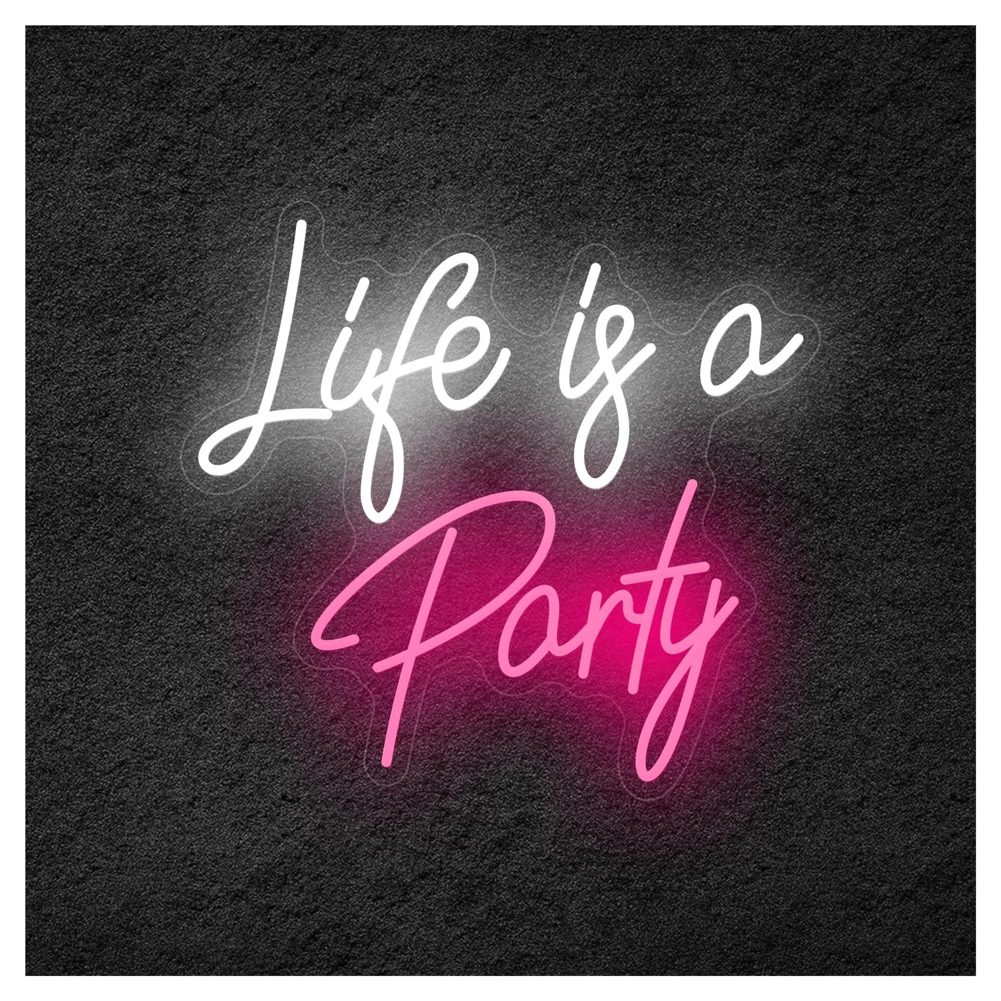 LEMST Sign Lamp Life is A Party Neon Sign Room Wall Decoration(A,38x36CM)