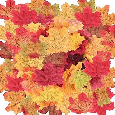 500 Pcs Artificial Fall Leaves Autumn Maple Leaves Mixed Fall Colored Leaf for Thanksgiving Weddings, Events, Art Scrapbooking and Party Table Decorations (10 Assort Colors)