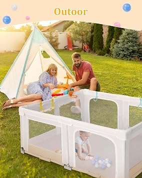 Large & Foldable Baby Playpen for Toddlers: 180x150x75 cm Indoor & Outdoor Baby Play Pen with 20 Ocean Balls,1 Basketball Hoop,4 Playpen Handles and 1 Travel Bag - Ideal Play Area for Kids