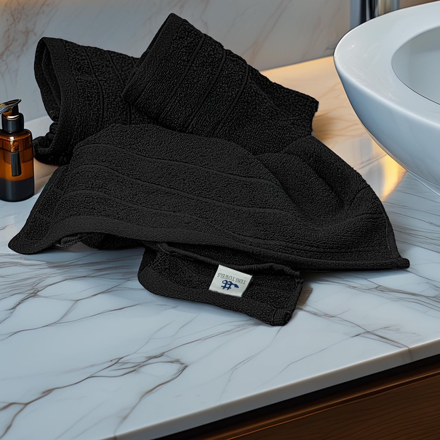 Tens Towels Pack of 6 Hand Towels, 100% Cotton, Lighter Weight, Quick to Dry, 16 x 28 Inches, Super Soft & Absorbent, Perfect for Bathroom & Kitchen, Black - Image 3