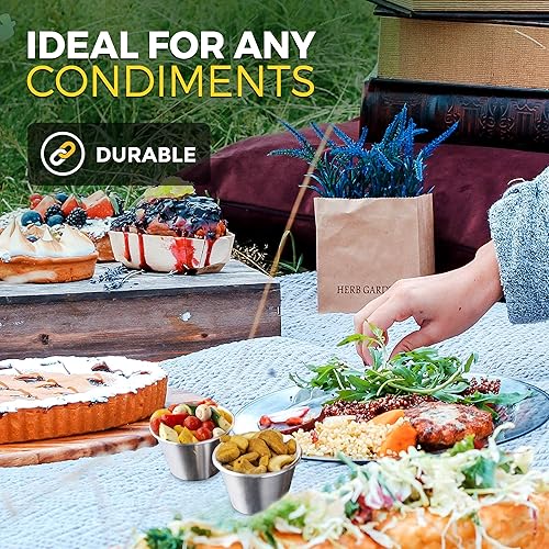 Miniatura 4 de Fit Meal Prep Paquete de 120 tazas de salsa de acero inoxidable de 4 onzas, moldes de metal reutilizables, cuencos de condimentos de grado