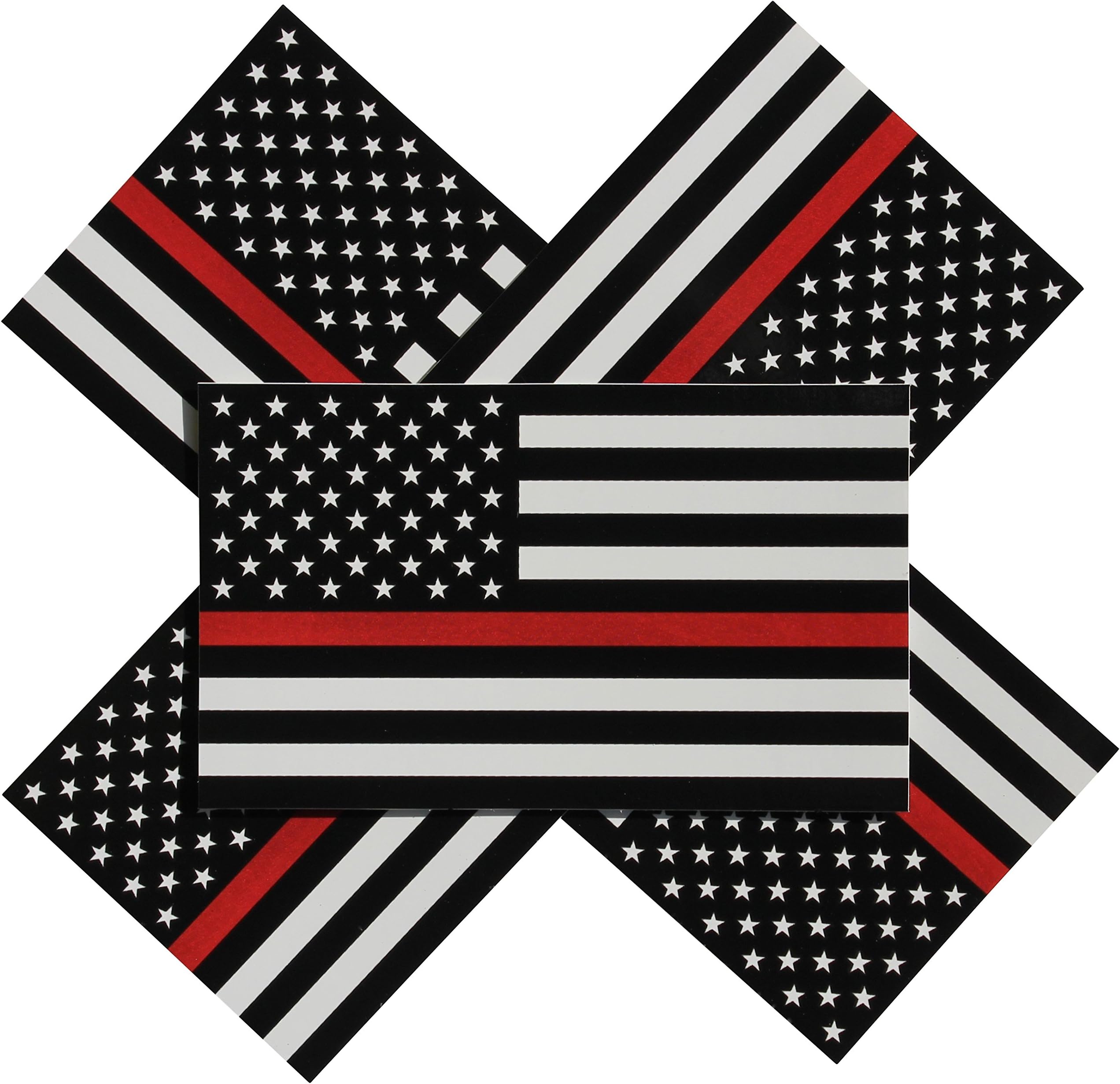 Thin Red Line Flag Decal - 3x5 in. Black White and Red American Flag Sticker for Cars Trucks and SUVs - in Support of Firefighters and EMTs (5-Pack)