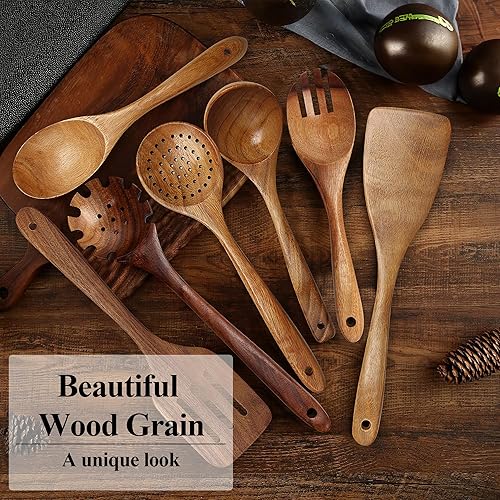 Miniatura 3 de Cucharas de madera para cocinar, juego de utensilios de madera resistentes al calor, utensilios de cocina de madera con espátula de madera para