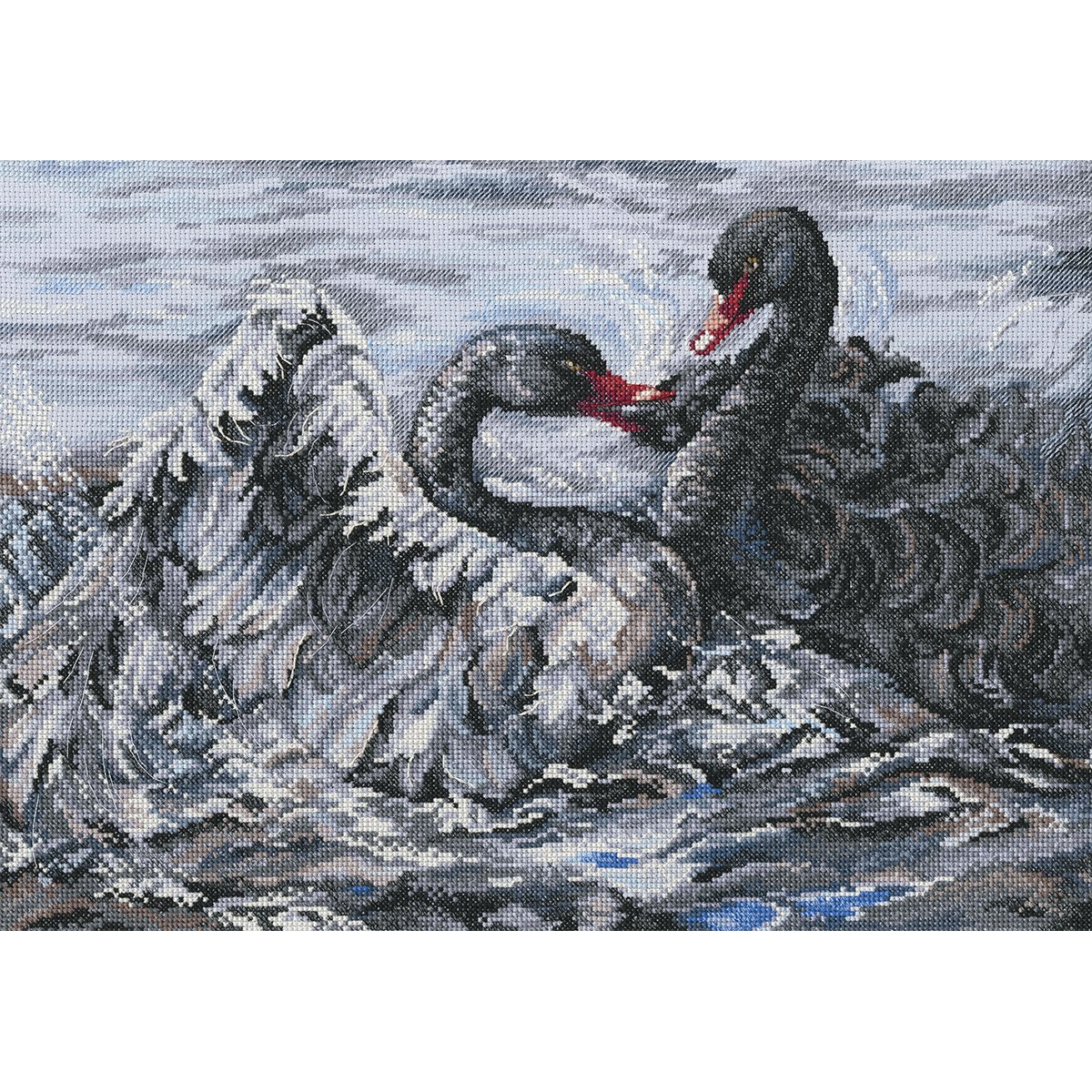 RTO dwa czarne łabędzie zestaw do haftu krzyżykowego – 45 x 28,19 x 1,72 cm, inne, wielokolorowe, 22,86 x 28,19 x 1,72 cm