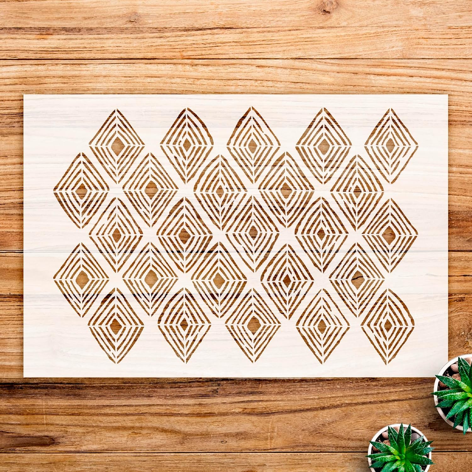 Diamond Ikat Pattern Stencil for Walls and Crafts, Reusable Mylar Template, Ideal for DIY Boho Home Decor and Art Projects - Size A2 (23.4" x 15.6")
