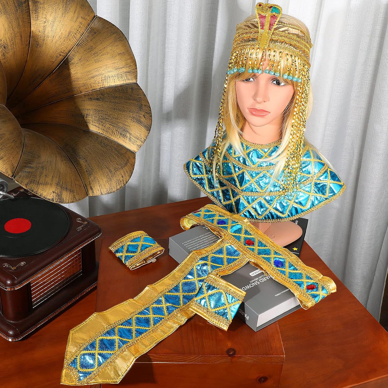 Geyoga 4 Pieces Women's Egyptian Costume Accessories Included Egyptian Princess Headband Snake Headpiece Belt Wristbands