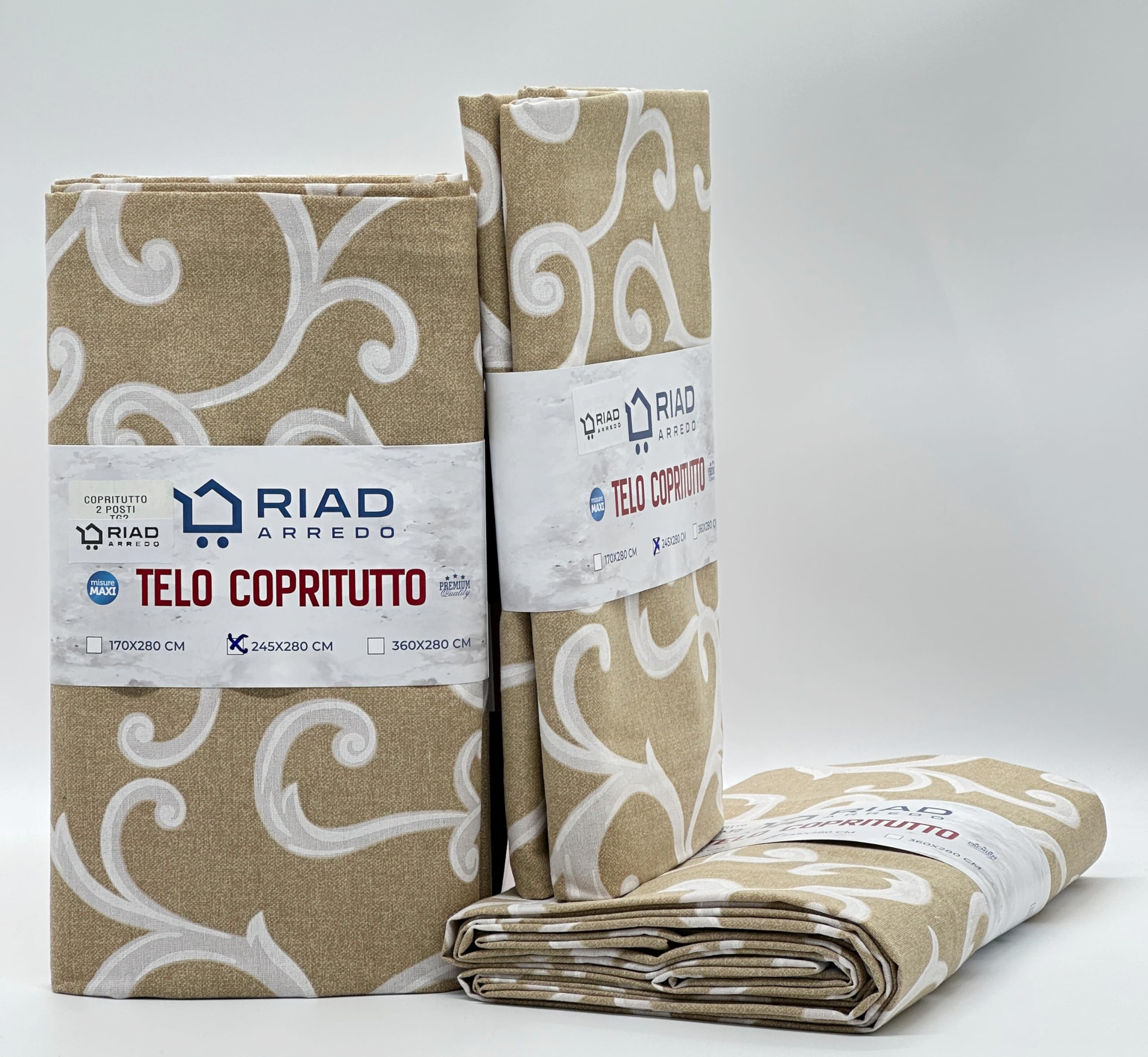Riad Arredo Telo Arredo Copridivano - Copritutto Multiuso GranFoulard Copriletto in Cotone - Tela Robusta (Beige, 2 PIAZZE - 250X280 CM)