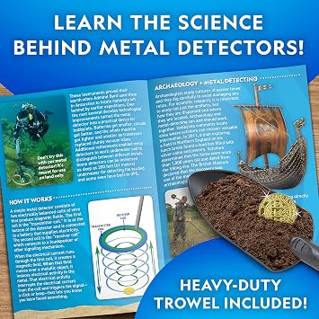National Geographic Starter Metal Detector Kit for Kids - Kids Metal Detector with 7.4 Waterproof Coil & Trowel, Lightweight Gold Detector, Beach Detecting, Gift for Boys & Girls