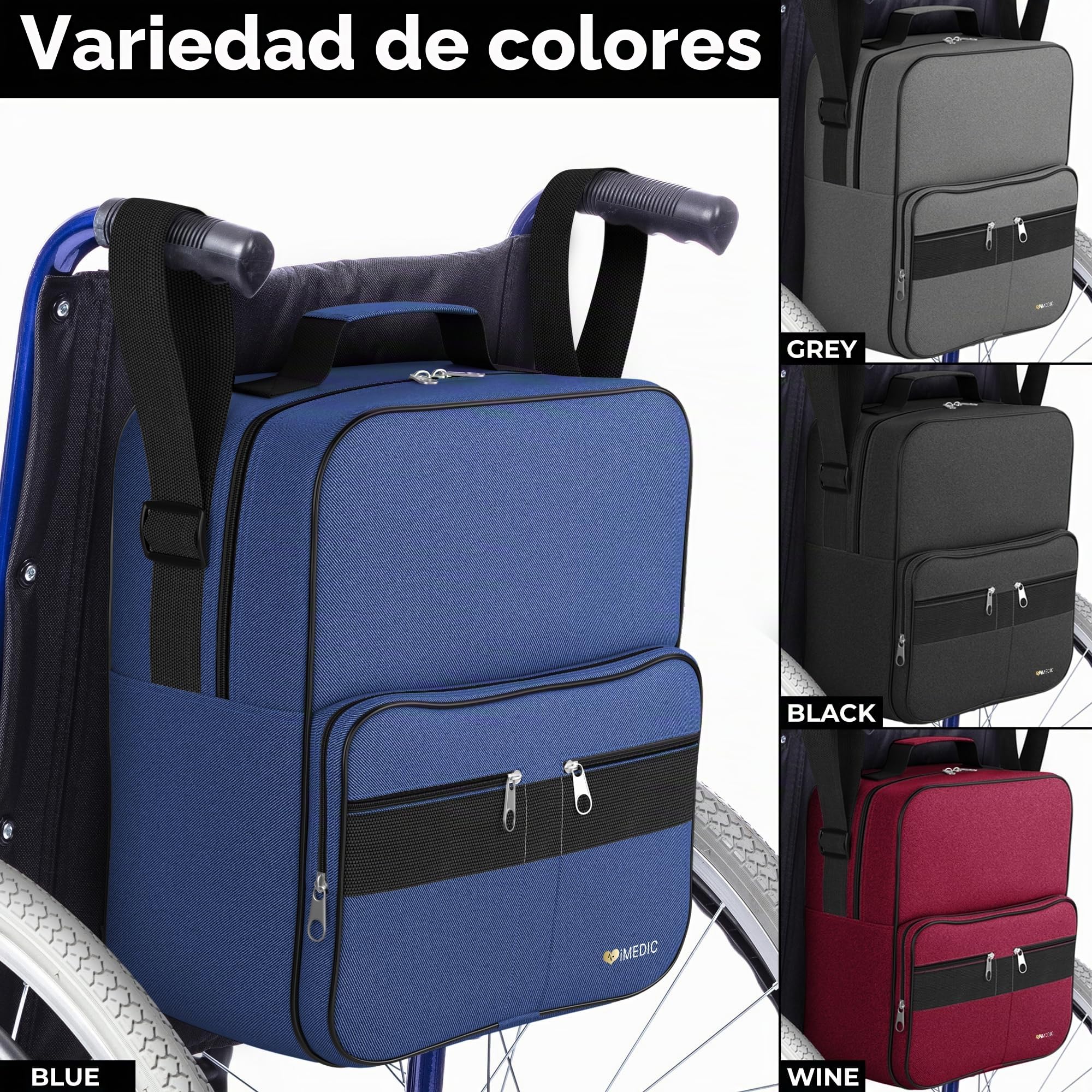 iMedic Bolsa para Silla de Ruedas y Scooter – Azul | Mochila de almacenamiento duradera y espaciosa