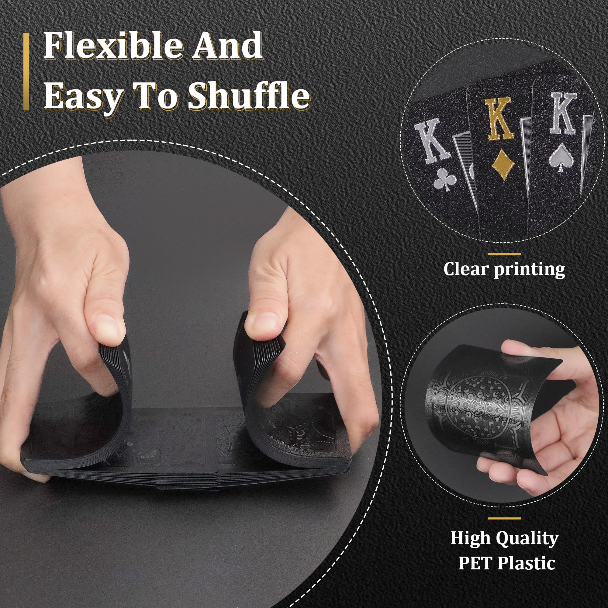 Playing Cards, Plastic Playing Cards, Deck of Cards, Waterproof Poker Cards, Black Standard Playing Card for Adults, Cool Premium Poker Card Set for Gift Camping Beach Pool Party Table Games (1 Pack)