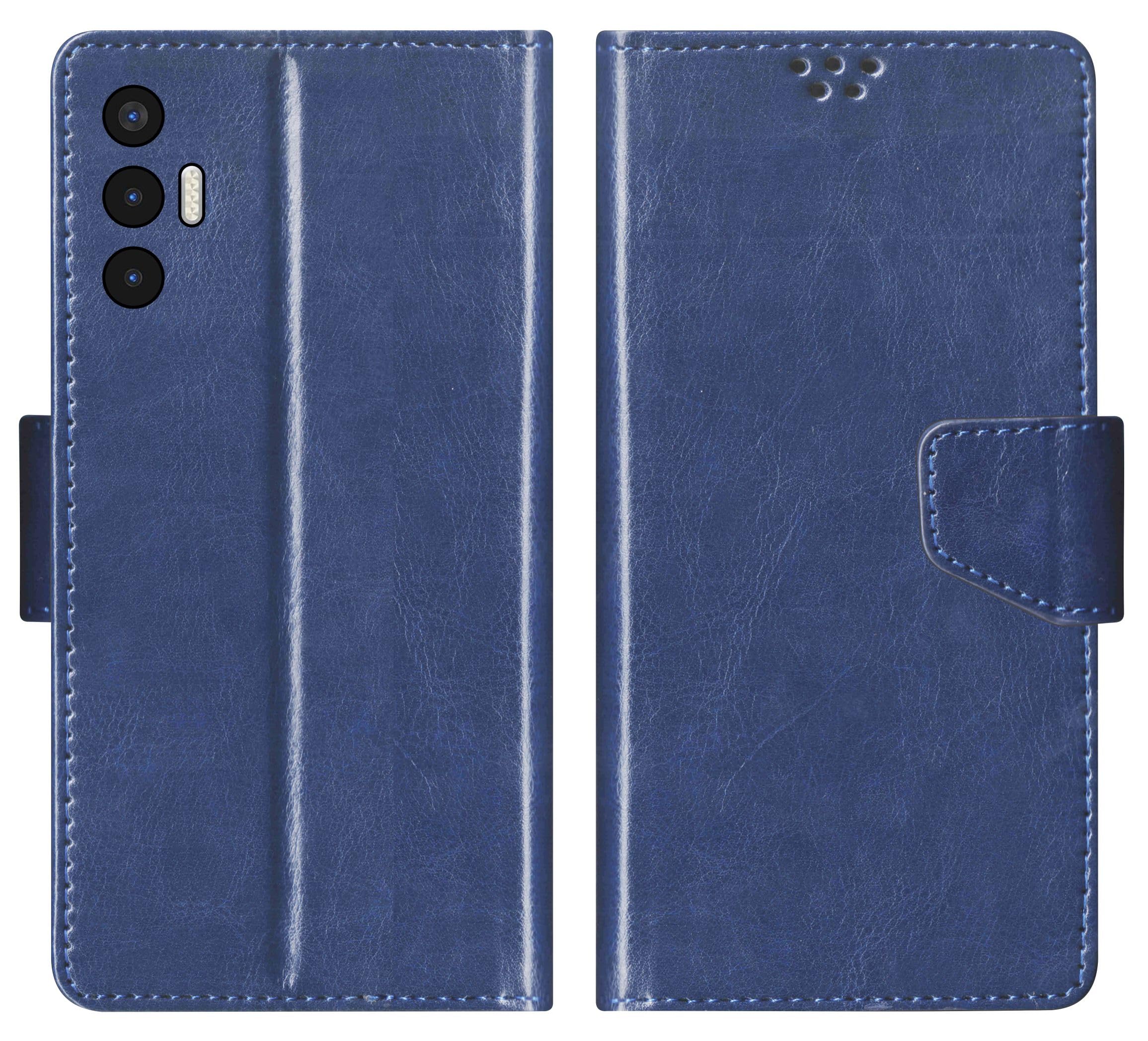 Flip Cover for Tecno POVA 3 Back Cover Case with Magnatic Closure | Inbuilt Stand | Card & Money Pocket (Blue)