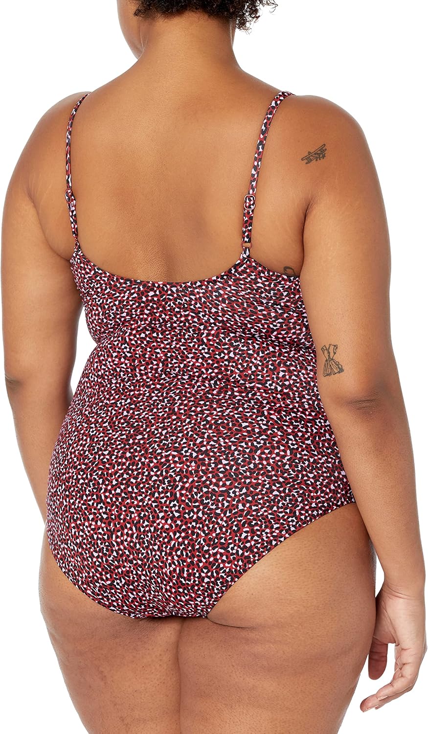 Amazon Essentials Women's Thin Strap one-Piece Swimsuit X-Small Brick Red Leopard