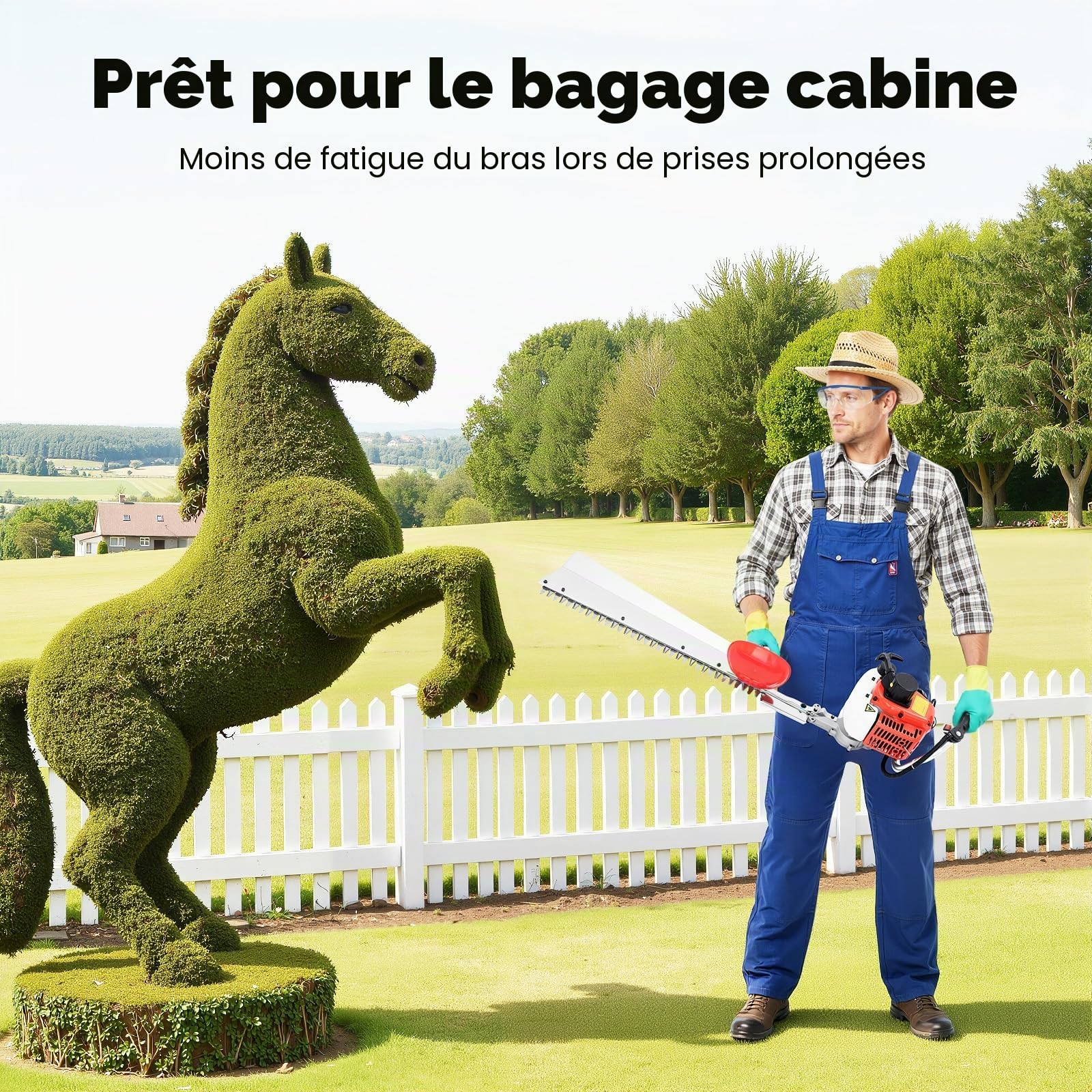Taille-haie à essence - Moteur 2 temps avec démarrage manuel de 0,65 kW - Lame simple tranchante de 70 cm - Moteur 22,5 cm³ - Diamètre maximum de la branche : 11,88 cm