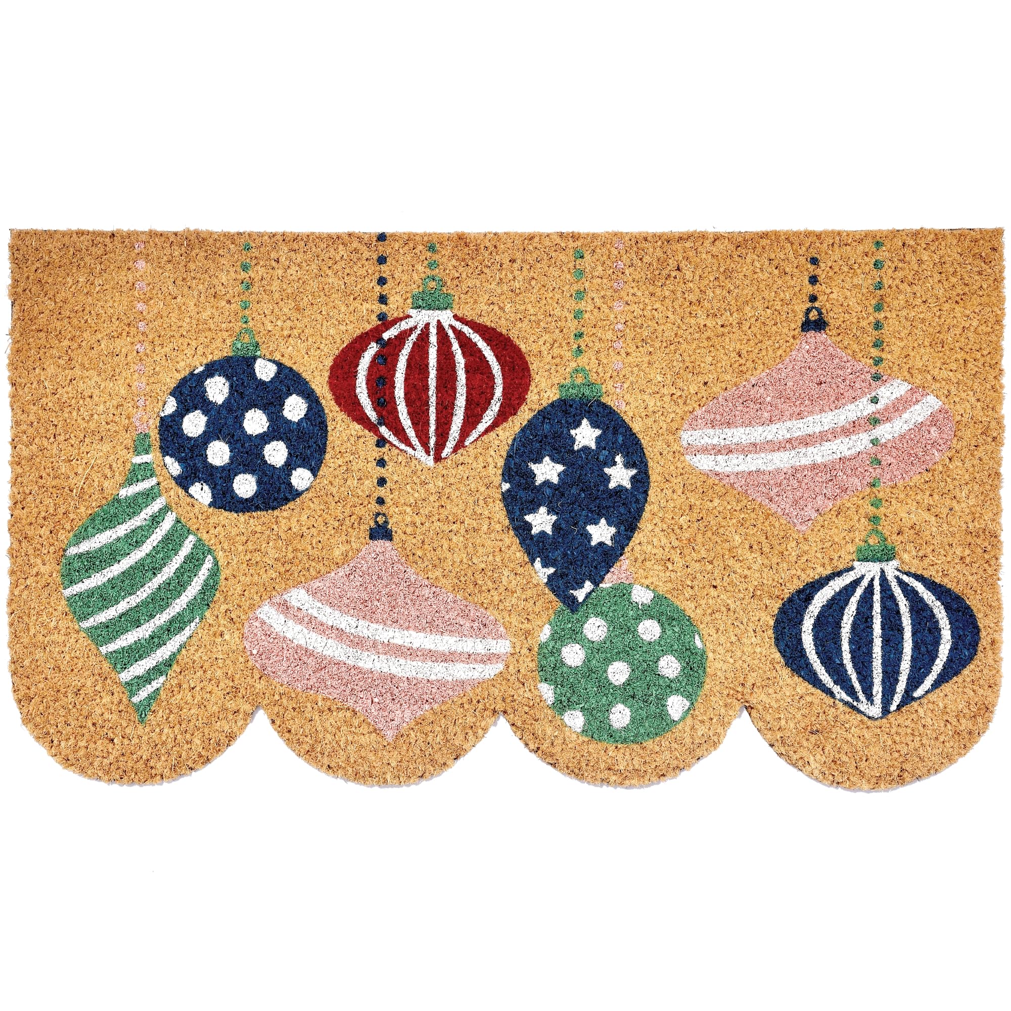 Comart - Zerbino Christmas - 40x70 cm - in Cocco - Sagomato con Disegni Natalizi – Tappeto per Ingresso Esterno o Interno - Antiscivolo - Decorazione per le Feste - Regalo per la Casa – Palline Natale