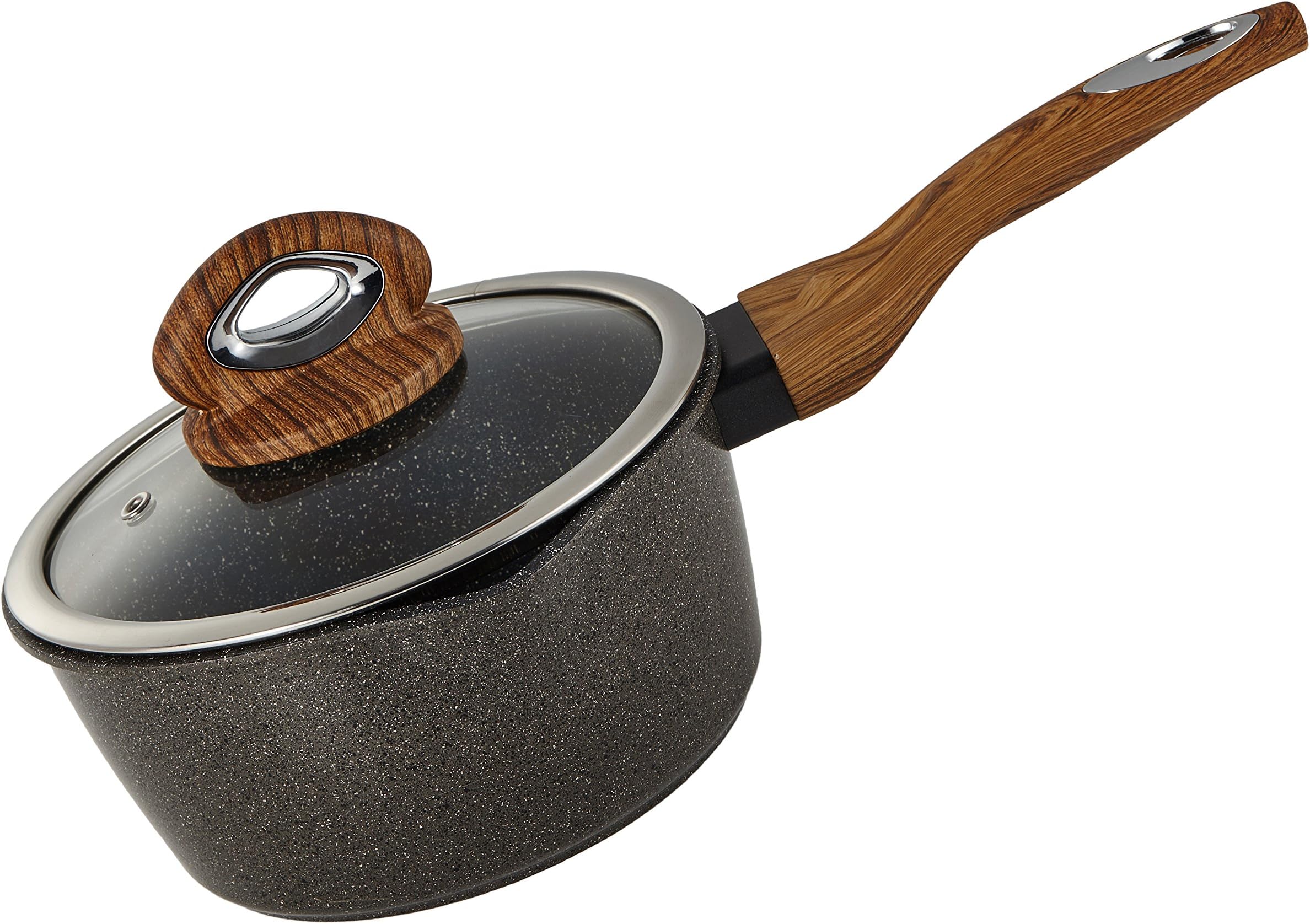 Yzakka 1.5qt Saucepan Stone Earth Nonstick Induction Saucepan Specialty Small Saucepan Cookware Handy Sauce Pans Food Boiler with Glass Lid