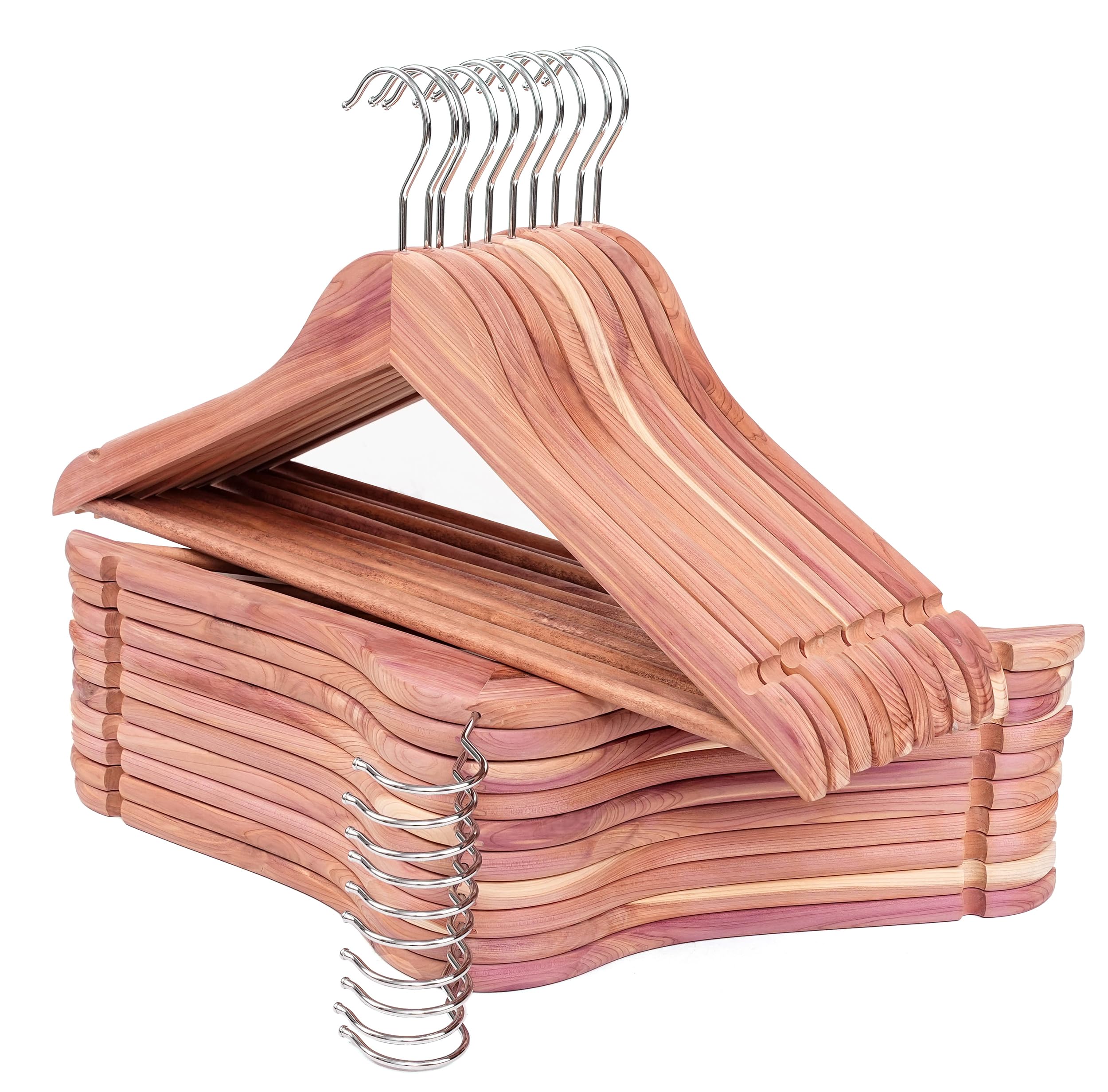 Perchas de madera de cedro rojo americano, Colgador Ropa, Paquete de 20 perchas de madera para vestidos, muescas de corte suave, gancho flexible de 360°, barra antideslizante sólida, natural, HL03N2