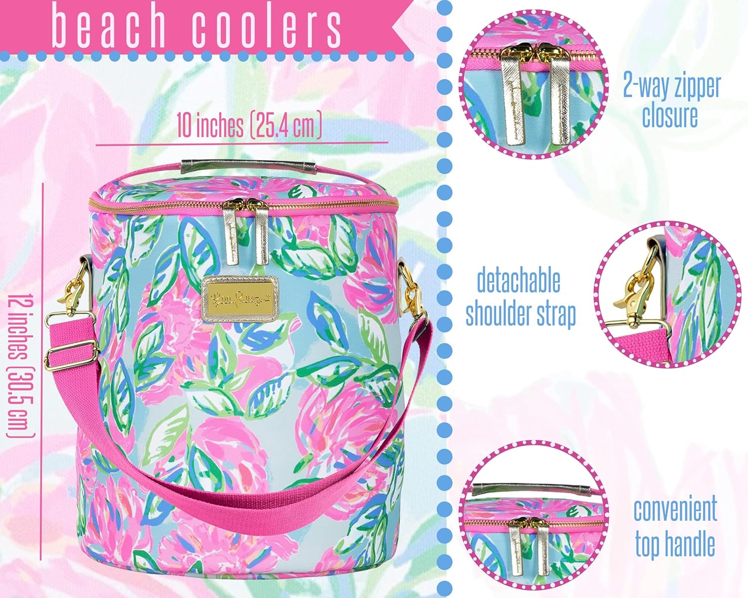Lilly Pulitzer Insulated Soft Beach Cooler with Adjustable/Removable Strap and Double Zipper Close - Image 2
