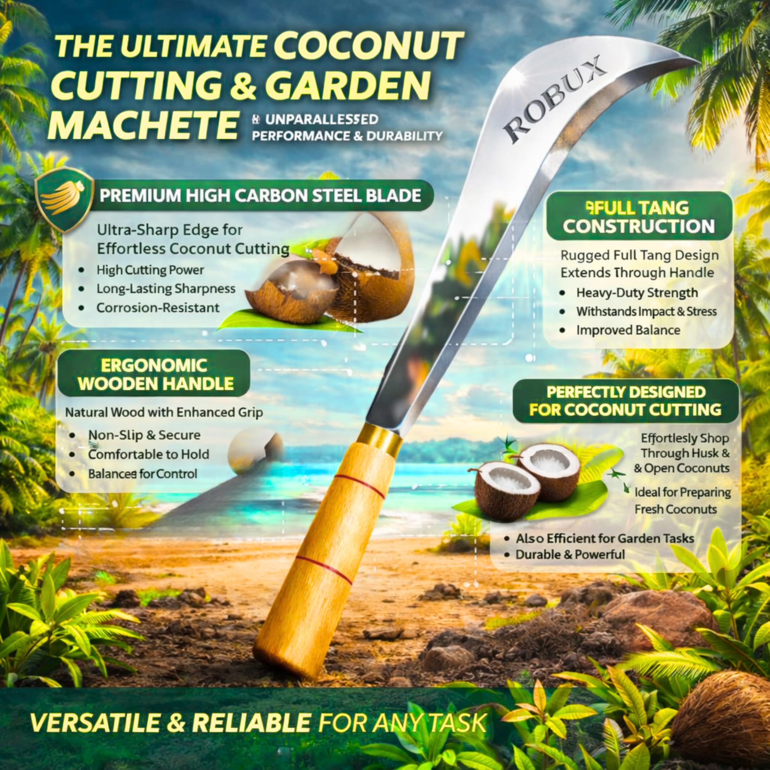Handmade Billhook Knife - Coconut & Garden Cutter -6