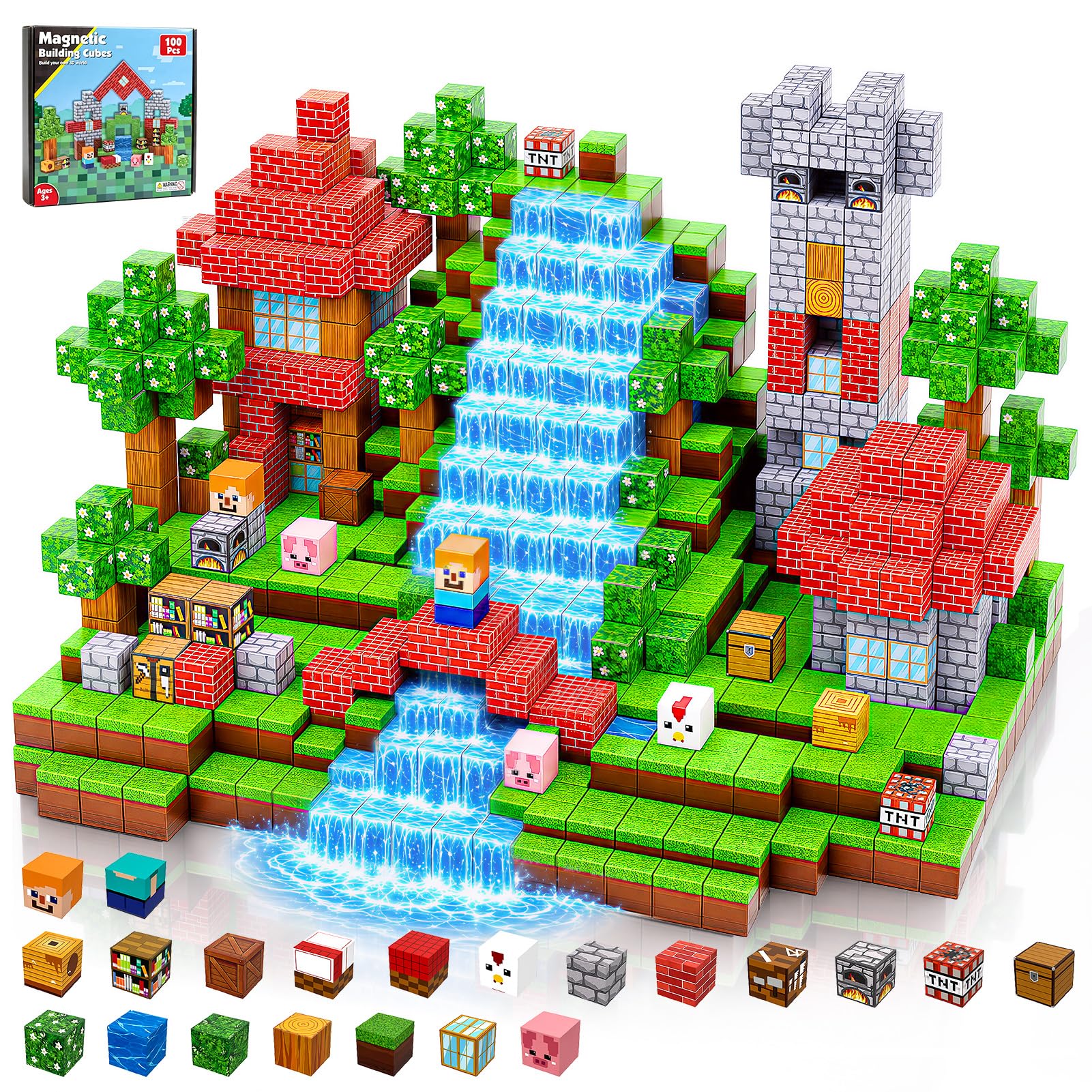 MOVEONSTEP Magnetic Blocks 100PCS Magnetic Building Blocks