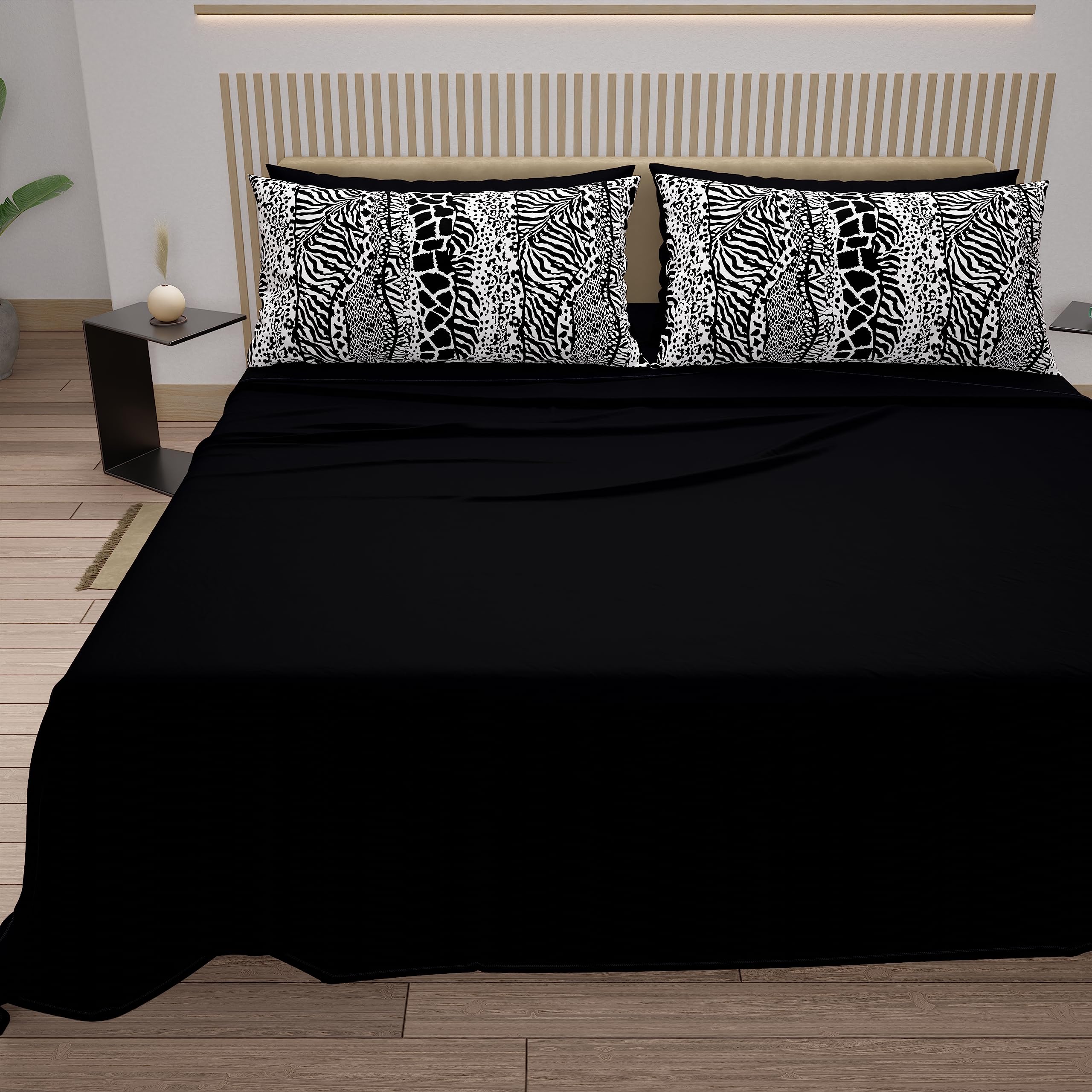 PETTI Artigiani Italiani - Cotton Sheets with Pillowcases in Digital Print, Single Bed Sheet, Single Bed Set, Black, 100% Made in Italy - Image 4
