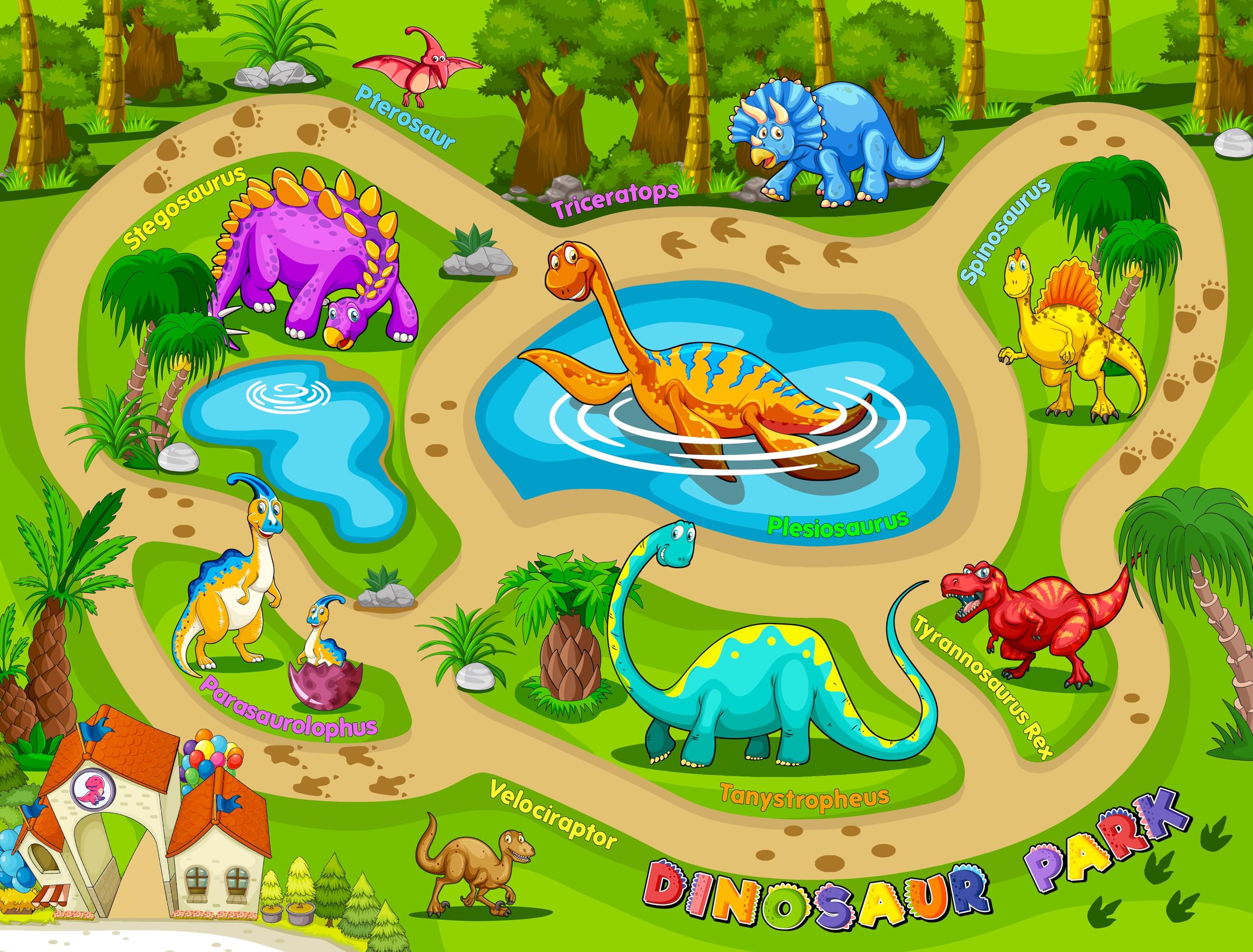 Booooom Jackson Dinosaur Area Rug - Fun & Safe Playground, Educational Dinosaur Mat - 59" x 79" (Rectangular), Kids Dinosaur Park Rug Style A, Unisex,