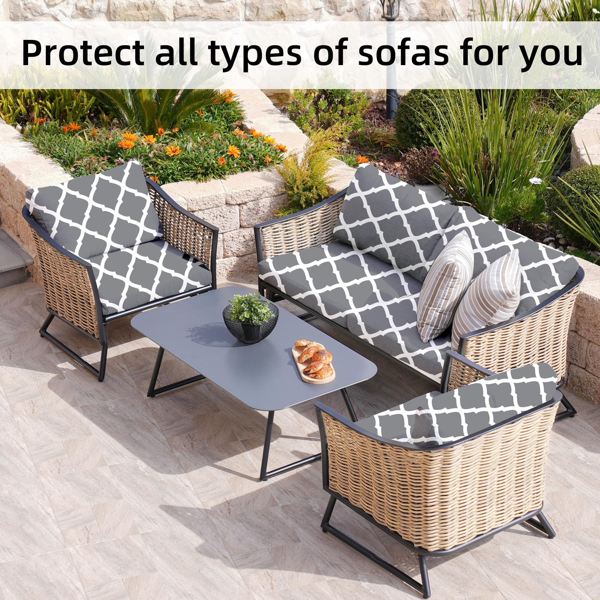 8 fundas elásticas de cojín para patio, fundas de repuesto para sofá al aire libre, fundas de cojín para muebles de patio, protector de muebles lavable y reutilizable (BTC02-gris, solo funda)