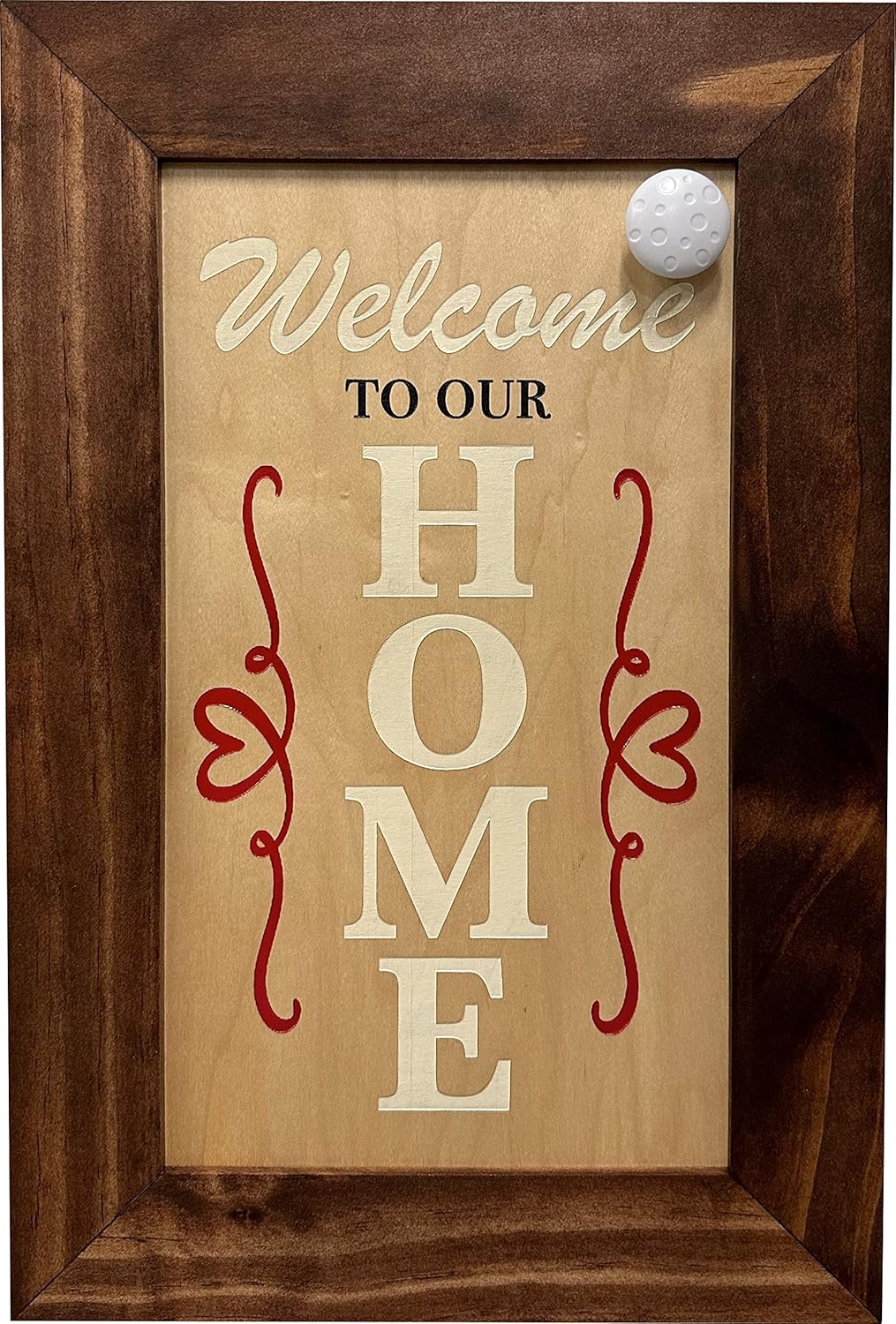 Bellewood Designs Hidden Gun Storage Cabinet with Welcome to Our Home (Red Oak)