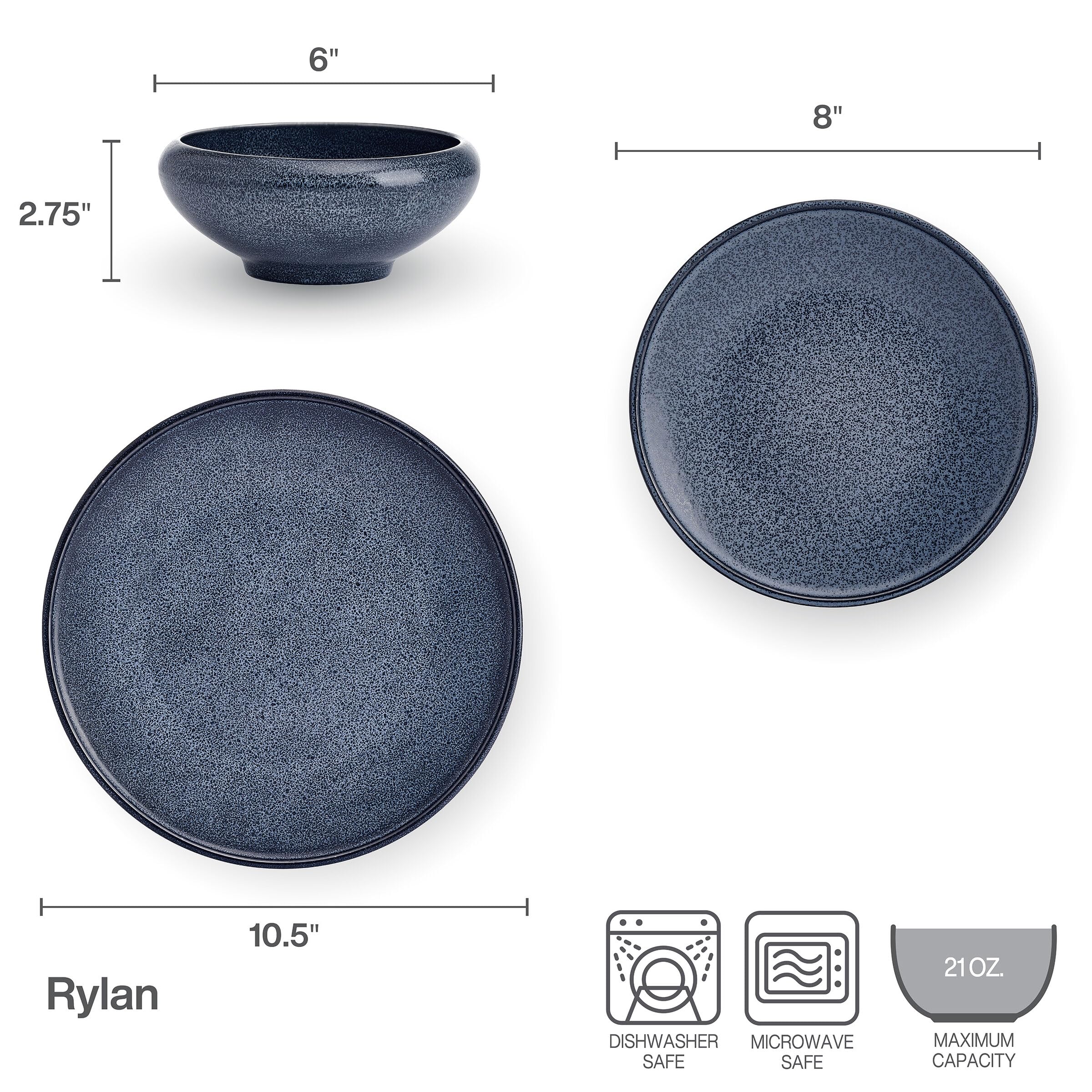 Mikasa Rylan Service de table 12 pièces pour 4 personnes Bleu