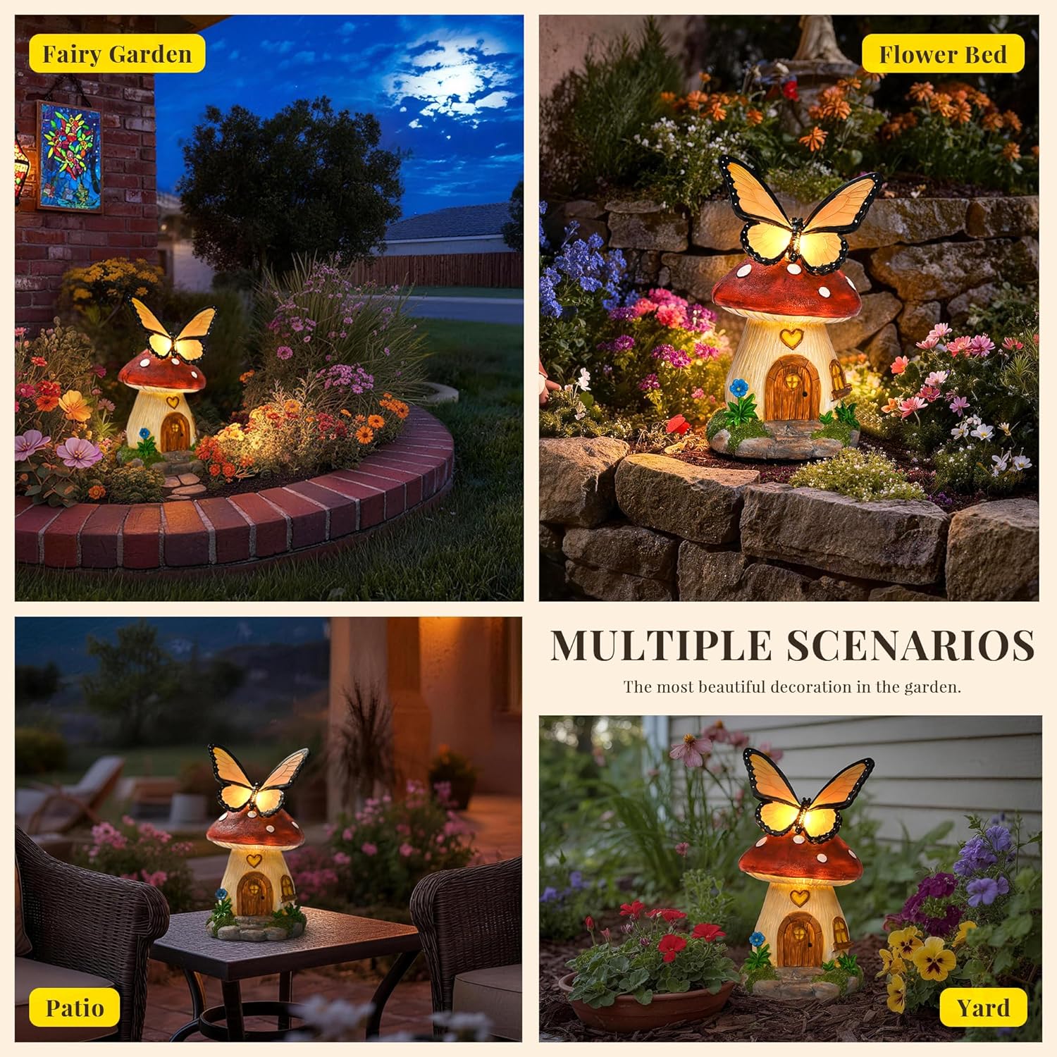 GIGALUMI Fairy Garden Houses Mushroom 9.3",Garden Statues,Fairy Houses for Outside,Fairy Garden Accessories, Butterfly House, Mushroom Decor for Yard, Patio and Birthday Gifts for Mom Women