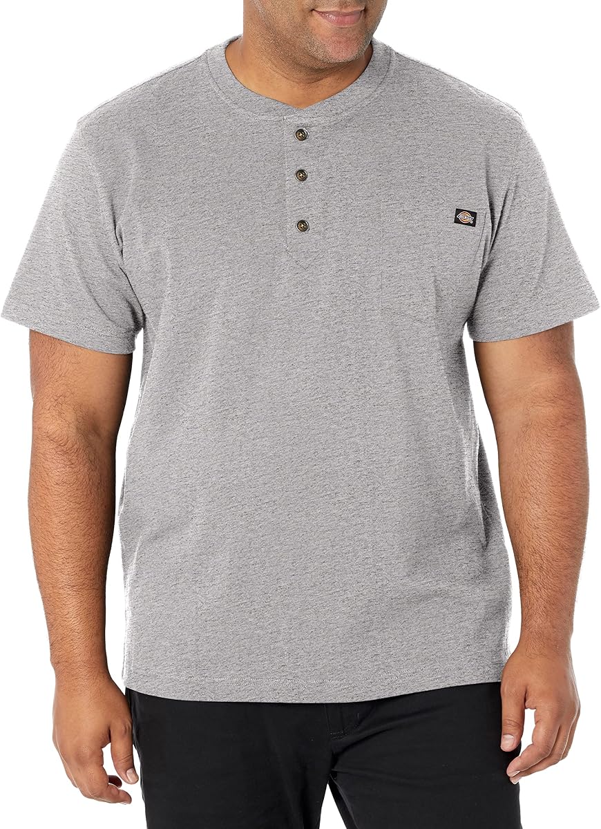 Dickies Camisas Henley de peso pesado para hombre, Heather Gray, 3X-Large US