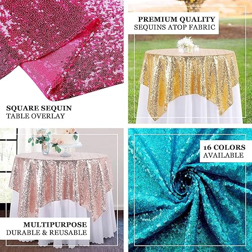 Miniatura 4 de Efavormart - Mantel cuadrado de lentejuelas de lujo de 72 x 72 pulgadas, mantel cuadrado champán para bodas, fiestas, eventos, banquetes