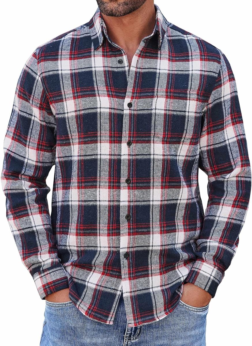 Mens Flannel Shirts Long Sleeve Button Down Shirt with Pocket Casual Shirts Work Shirts for Men