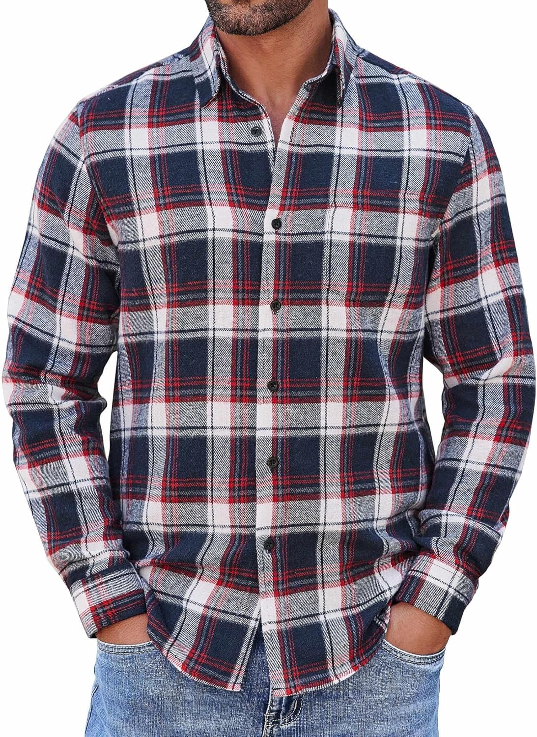 COOFANDY Mens Flannel Shirts Long Sleeve Button Down Shirt with Pocket Casual Shirts Work Shirts for Men