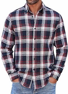 Mens Flannel Shirts Long Sleeve Button Down Shirt with Pocket Casual Shirts Work Shirts for Men