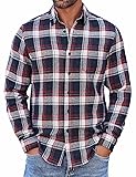 COOFANDY Mens Flannel Shirts Long Sleeve Button Down Shirt with Pocket Casual Shirts Work Shirts for Men Navy Red White Plaid Large