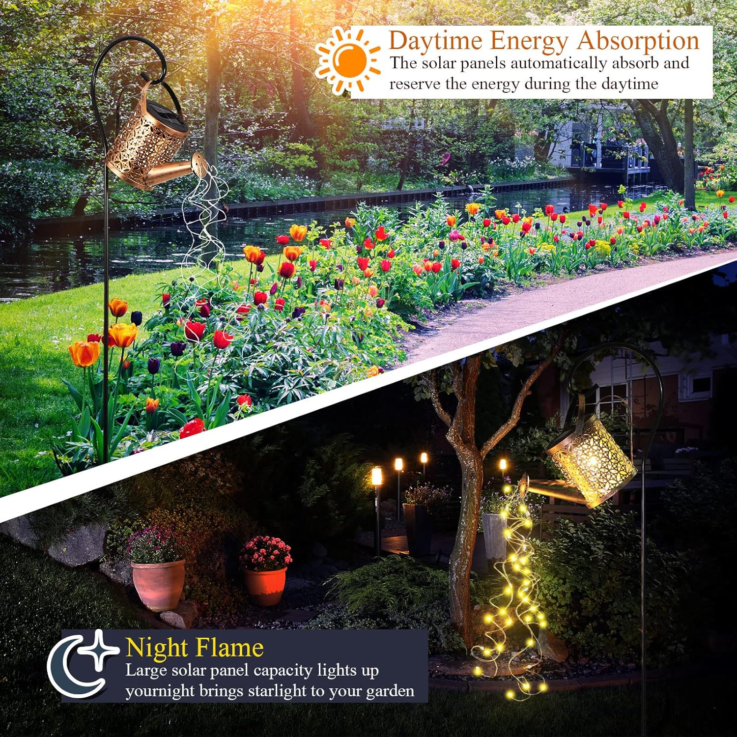 Fabbay 4 Pcs Solar Watering Can with Lights Outdoor Waterproof Solar Lights with Hook Retro Decorative Hanging Metal Yard Decor for Garden Table Lawn Patio Pathway Porch Walkway