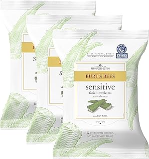 Burt's Bees Sensitive Facial Cleansing Towelettes with Cotton Extract for Sensitive Skin - 30 Count (Pack of 3)