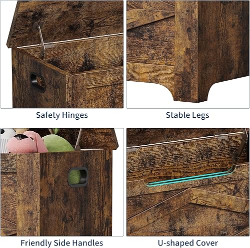 Miniatura 58 de GAOMON Baúl de almacenamiento, baúl de almacenamiento de madera con marco de metal, banco de zapatos de entrada con cojín, organizador de Marrón