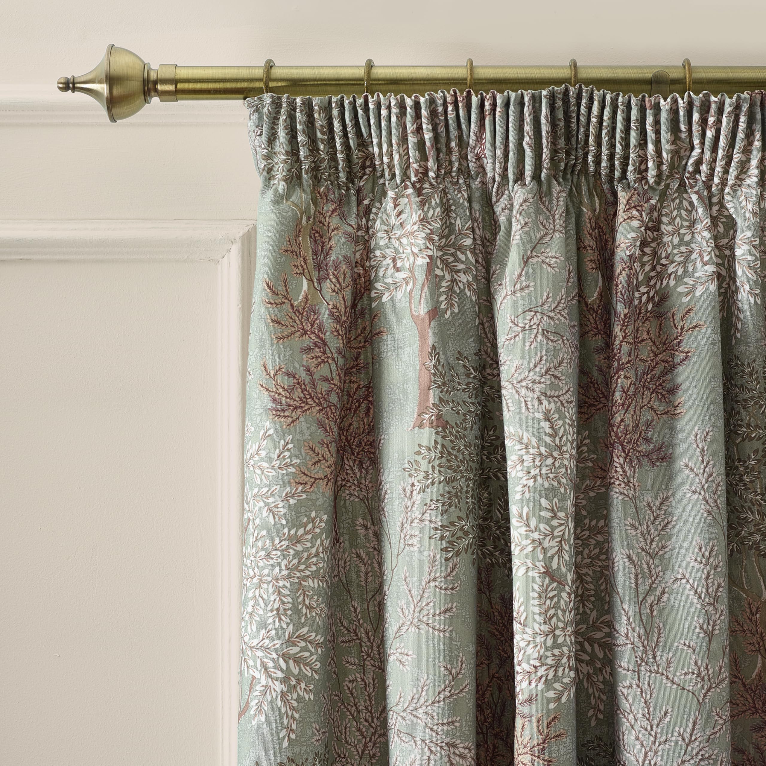 Rackhams Green Woodland Trees Lined Pencil Pleat Curtains - 66X72 Inch